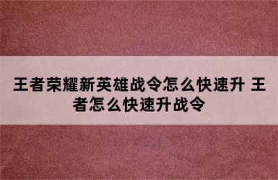 王者荣耀新英雄战令怎么快速升 王者怎么快速升战令